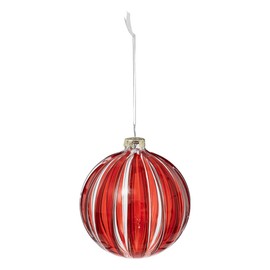 FEERIC LIGHTS & CHRISTMAS Red Striped Glass Christmas Bauble 80 mm