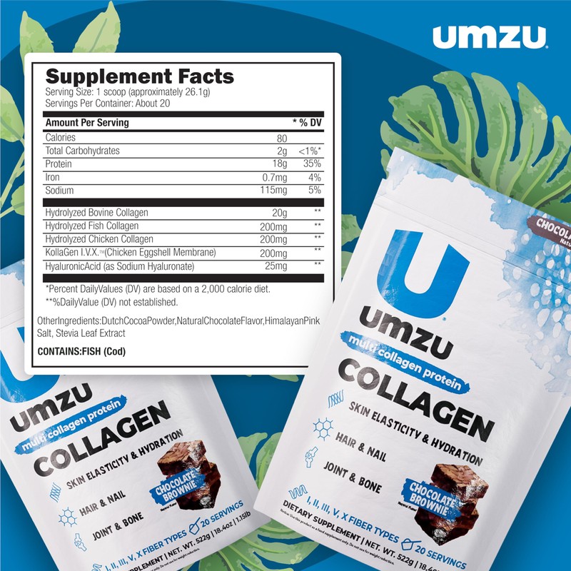UMZU zuCollagen Multi Collagen Protein Powder, Chocolate – 5 Collagen