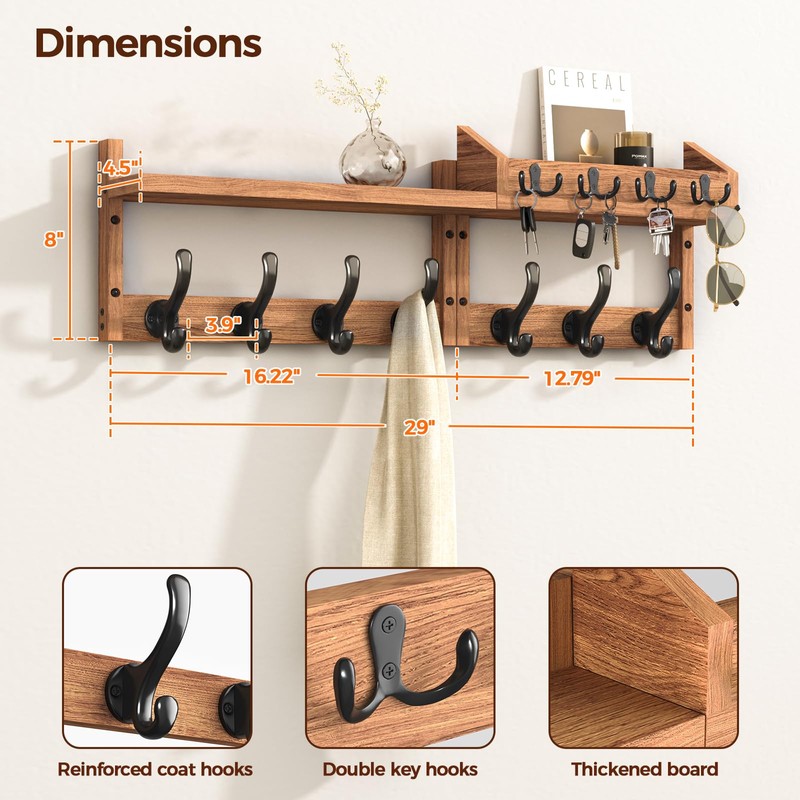 Evermagin 29" Coat Rack Wall Mount with Shelf, 4 in