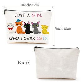 CREATCABIN Make Up Bags Cat Motif Cosmetic Bag Canvas Multi-Purpose Bag Zip Bags Toiletry Bag Storage Bag Purse Portable 25 x 18 cm Only A Girl Who Loves Cats