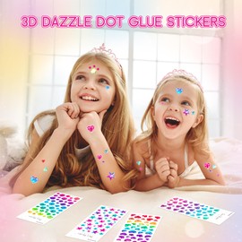 Stickers 3D for Children Girls, 4 Sheets 168 Pieces Colourful Crystal Glitter Puffy Stickers, Sparkle, Tear-Resistant, Stars Round Love Diamond Design for Crafts Photo Frame Greeting Cards Scrapbook