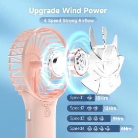 QQT USB Rechargeable Mini Handheld Fan Portable Battery Operated 4 Speed Adjustable