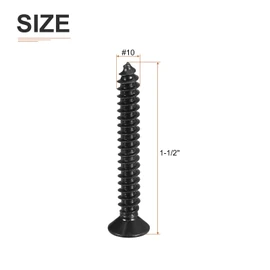 DTGN 50Pcs #10x1-1/2" Flat Head Wood Screws, 304 Stainless Steel Phillips Self Tapping Screws - Good for Woodworking, Furniture - Black