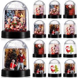 Barydat 12 Pcs 12 Pcs Christmas Photo Snow Globe Christmas Color Snow Globe Kits Plastic Snow Globe Picture Activities Decoration DIY Festive Winter Holiday Craft Ornament Family Friends Gift (Black)