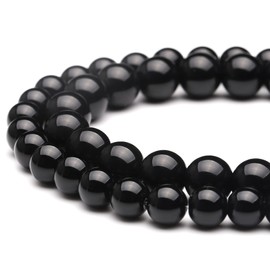 Youngbling Natural Gemstone Beads for Jewelry Making,6mm Black Onyx Polished Round Smooth Stone Beads,Genuine Real Stone Beads for Bracelet Necklace 15 Inch(Black Onyx,6mm)