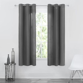 REAL TEXTIL - Juego de 2 Cortinas para Ventana Semitranslúcidas de Microfibra 1.18m x 1.80m con Ojales - Microfiber Curtains 2 Panels (Gris)
