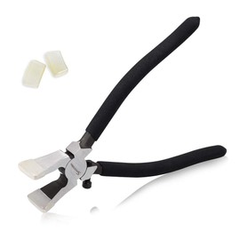 SPEEDWOX Glass Running Pliers With Curved Jaws - Professional Glass Breaking Tool for Stained Work, Key Fob Hardware Install, Mosaics - Black With 2 Pair of Rubber Tips