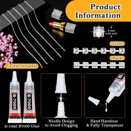 Tetutor 10 Yards Rhinestone Chain with B7000 Glue, 2mm Crystal Rhinestones Close Chain Roll for Crafts, Crystal Rhinestone Chain Trim for Sewing, DIY, Jewelry, Wedding, Decoration