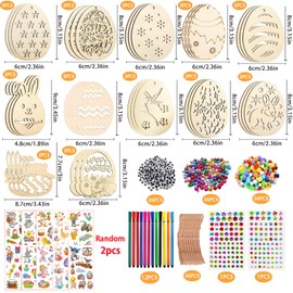 396 Pieces Easter Craft Set Children, Wooden Pendants Easter for Painting, Easter Pendant Wood, Easter Crafts Children, Easter Wood Painting, with Watercolour Pen, Bell, Rhinestones, Eye, Pompoms,