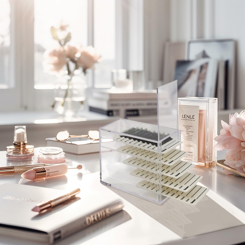 Mekupeu 5 Layer Makeup Organizer Storage Box Clear Eyelash Storage