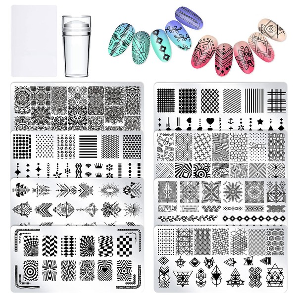 Nail Art Stamping Kit - 8 Stamping Plates with Stamper