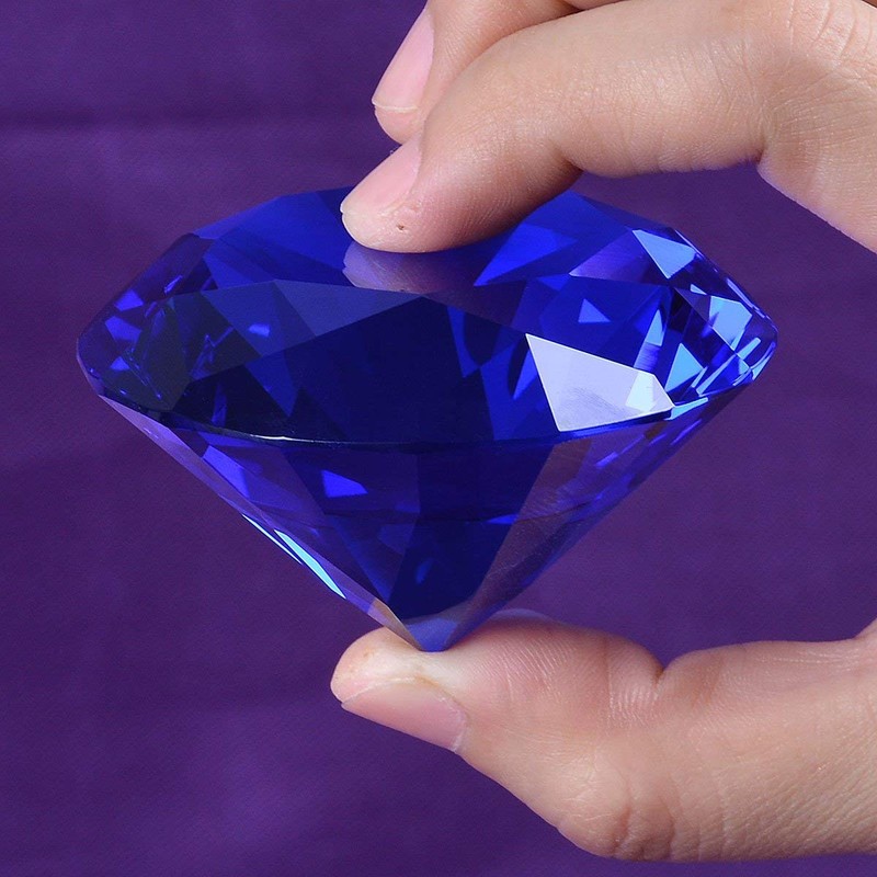 Blue Crystal Glass Diamond Shaped Decoration 60mm Jewel Paperweight,Gift Decoration