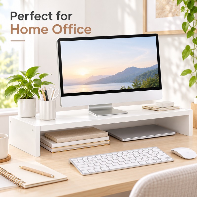 Computer & Laptop Riser Shelf for Desk Storage – Wooden