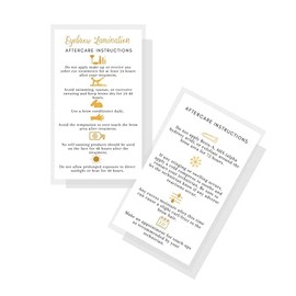 Boutique Marketing LLC Eyebrow Lamination Aftercare Cards | 2x3.5â inch Business Card Size | Starter Lift Kit with Tint at home diy aftercare supplies | White with Non-Metallic Gold Colored Design