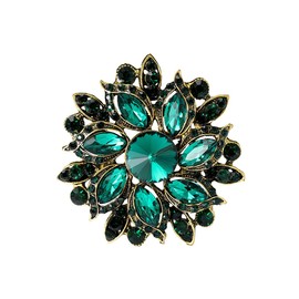 Rhinestone Flower Brooch for Women Vintage Crystal Flower Brooch Pin Elegant Clothing Hat Bag Accessories Christmas Birthday Party Wedding Costume Jewelry (Green)