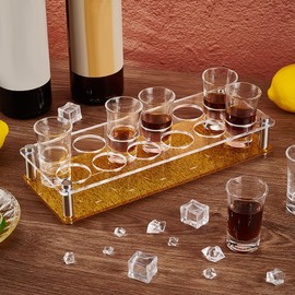 UNICRAFTALE 12 Shot Glass Tray Holder Acrylic Shot Glasses Holder Wine Glass Cup Serving Tray Cups Organizer Holder Gold Shot Glass Display for Bar Party Family Gathering
