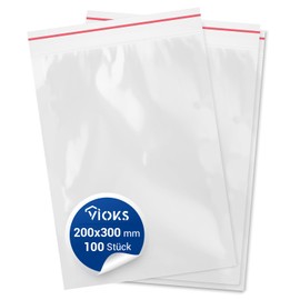 VIOKS Zip Bags Pack of 100 200 x 300 mm 20 x 30 cm 50 Micron with Zip Closure Baggies Lockable