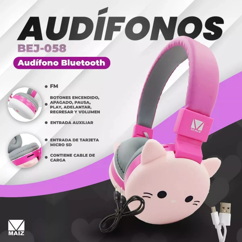 Maíz 4x3 Audifonos Bluetooth Inalambrico Kawaii Diadema Stereo