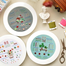 ASTNIC 3 Sets Embroidery Kit for Beginners, Cross Stitch Kits with Flower Mushroom Stamped Pattern Embroidery Hoop Needle Kit DIY Knitting Kit Arts and Crafts for Adults Embroidery Starters (Plant&Mushroom)