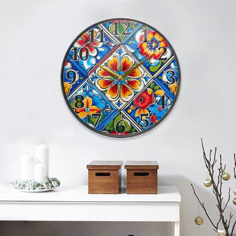 YANENDIE Mexican Ceramic Tile 1 Wall Clock - Silent Non-Ticking