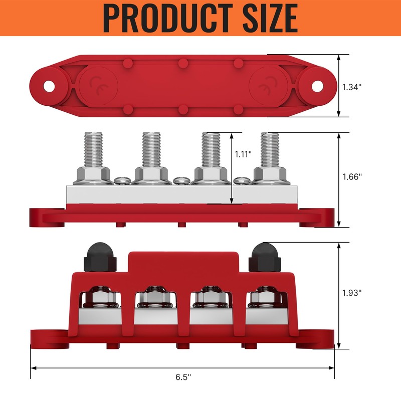 Joinfworld 400A Bus Bar 12V Power Distribution Block with 4