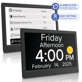 Mitoart 10.1 Inch Digital Alarm Clock with Date and Day of Week for Dementia Seniors, Clear Large Screen, Multiple Alarm Sets, Auto DST, Designed Specifically for Elderly - Black