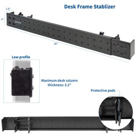 VIVO Black Universal Steel Clamp-on Desk Stabilizer Bar for Sturdy Reinforced Workstation, 36 to 61.6 inch Bracket Support System for Sit to Stand Desk Frames, Expandable Width Adjustment, DESK-STB01B