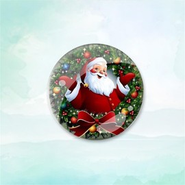 Vintage Christmas Brooch Crystal Embossed Round Button Pin Santa Claus Christmas Tree Jingle Bell Glass Button Brooch Christmas Sweater Party Accessories Novelty Button Pin Christmas Holiday Party Jewelry for Women (A)