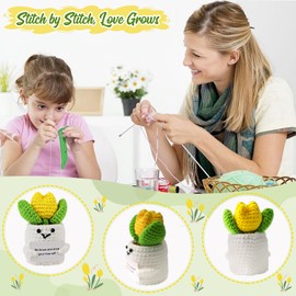 PARTY TONIGHT Funny Easter Basket Stuffers Positive Crochet Plants Tulip Easter Gifts for Mom Wife Grandma Teacher Appreciation Mini Crochet Tulip Inspirational Novelty Gifts