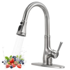 WEWE Vintage Kitchen Faucet with Pull Down Sprayer, Stainless Steel 1 or 3 Hole High Arc Single Handle Antique Sink Faucet for Classic Modern Ktichen, Brushed Nickel Bar & Prep Sinks