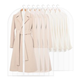 Clear Garment Bags for Hanging Clothes, 8 Pack Suit Bags for Closet Storage, PEVA Dustproof Suit Cover Bags, Clothes Protectors Bag with zipper for Coats, Jackets, Shirts (White)