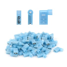 Right Angle Spade Connector, Nylon Quick Disconnect Wire Connectors Copper Cores, 16-14 AWG 90 Degree Spade Crimp, Blue Insulated Flag Terminals for Wiring Projects (16-14 AWG)