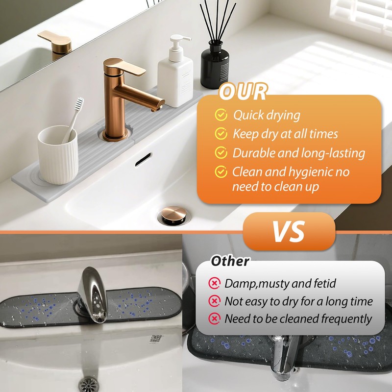 Volminex Kitchen Sink Faucet Mat, Diatomaceous Earth Quick Dry Sink