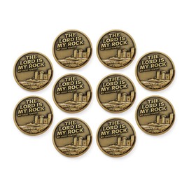 Christian Challenge Coin - Bulk Pack of 10 - The Lord is My Rock, Psalm 18:2 Gold Color Plated Prayer Coin, 2" Christian Coins with Scripture As Gifts for Men & Women