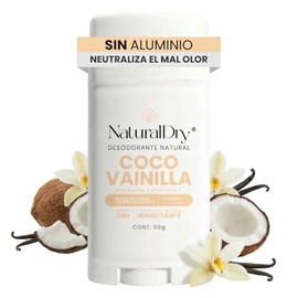 NaturalDry Desodorante Natural que SÍ FUNCIONA | Delicioso aroma Coco Vainilla | Sin Aluminio | Sin Parabenos | Desodorante Mujer | No macha la ropa | Protege del mal olor hasta 24 Horas | 50 G