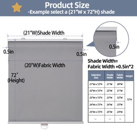 SHADEMOON Cordless Blackout Window Roller Shades, Pull Down Spring System Indoor Blinds, Room Darkening Waterproof UV Blocking Thermal Insulated Fabric for Home Office (Grey, Width 32", Height 72")