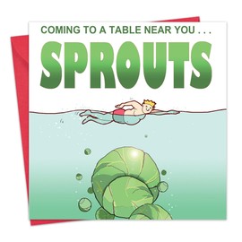 Twizler Merry Christmas Card with Scary Sprouts - Happy Christmas Card - Xmas Card - Funny Christmas Card - Womens Christmas Card for Her Female - Mens Christmas Card for Him Male