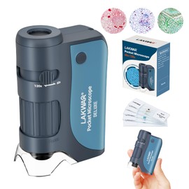LAKWAR 60x-120x Mini Pocket Microscope for Kids Adults, Portable Handheld Microscope with Microscope Slides, Miniscope Portable Microscope for Kids Students School Science Education