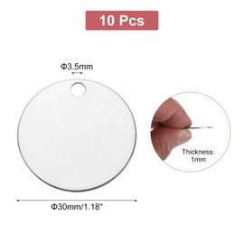 sourcing map 10Pcs Stainless Steel Blank Stamping Tag Engraved Stainless Steel Round Charm Pendant with Holes 30mm/1.18" for Pendant Bracelet Necklace Jewelry Making Earring