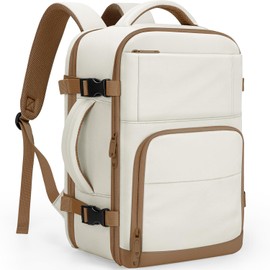 Travel Backpack For Women, Carry On Backpack for Men Flight Approved Airline Personal Item Travel Bag TSA Business 17.3 in Laptop Mochila, Travels Essentials Bookbag for Work Nurse Hiking (Beige)