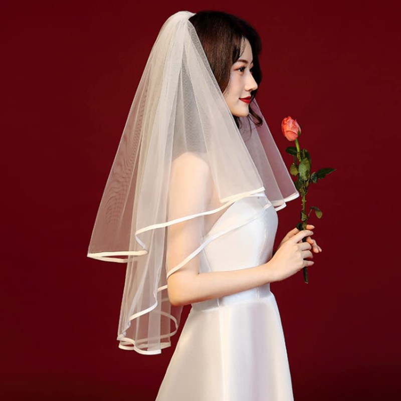 Tosenk Bride Veil, Bridal Headdress Veil with Comb, Short, Popular,