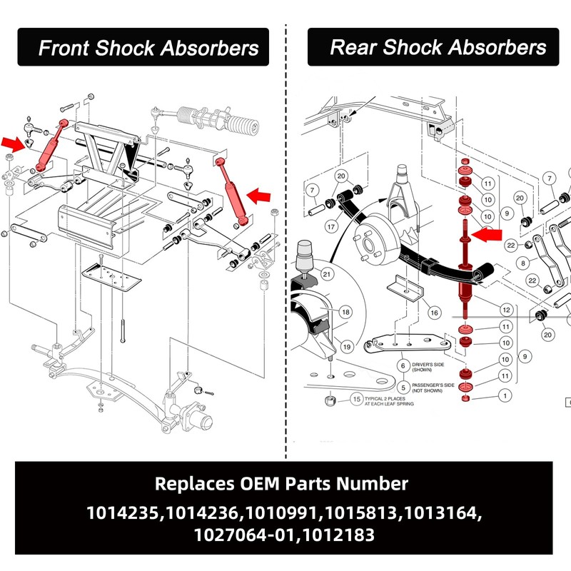 Roykaw Club Car DS Shocks Front and Rear Shock Absorbers