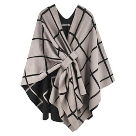 nratto Women's Elegant Shawl Wraps, Soft Open/Cross Front Poncho Cape, Reversible Casual Cardigan Shawls for Travel, Gift (Plaid Khaki)