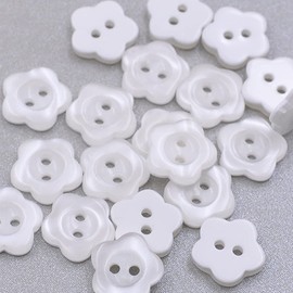 100 Pcs White Pearlescent Buttons 2 Hole Flower Resin Button Sewing Buttons for Baby and Kids Knitting Cardigans DIY Handmade Sewing Crafting Decoration