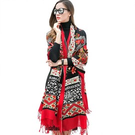 DANA XU 100% Merino Wool Extra Large Pashmina Blanket Travel Scarf Cashmere Wrap for Women Fall Winter Oversize Shawl Floral