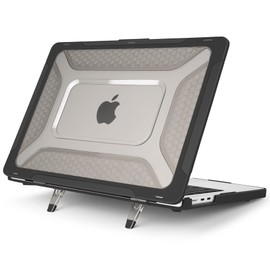 Batianda Case for New MacBook Air 13.6 inch 2022 2023 2024 Release A2681 A3113 (M3) Model,Honeycomb Heavy Duty Protective Hard Shell with TPU Bumper Fold Kickstand & Keyboard Cover Protector, Black