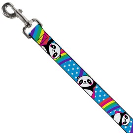 Buckle-Down Pet Leash - Pandas & Rainbows w/Stars - 6 Feet Long - 1" Wide