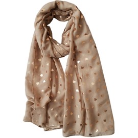 GlamLondon Women's Glitter Heart Print Scarf (Beige)