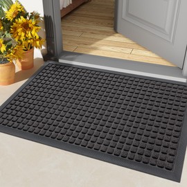 Smiry Front Door Mat Outside Entrance, Heavy Duty Natural Rubber Doormat, Non Slip, Trap Dirt and Moisture, Easy Clean, Low Profile Welcome Floor Mats for Indoor Outdoor Entry, 29x17 Inch, Black