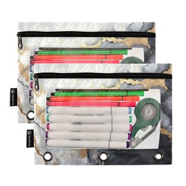 Coikll Black White Marble Texture Pencil Pouch Fits Standard 3-Ring Binders, Zipper Binder Pencil Bag with Clear Window for Class Office 2 Pack
